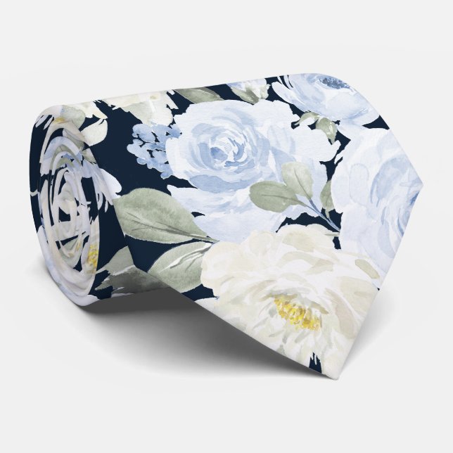 PixDezines H2 Dusty Blue Roses DIY background Tie (Rolled)