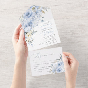 PixDezines H2 Dusty Blue Roses Hydrangea All In One Invitation