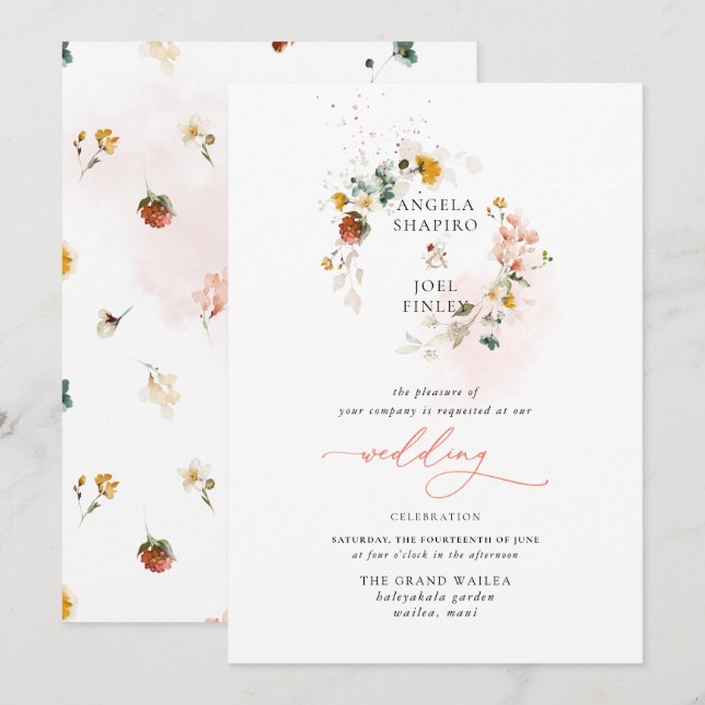 PixDezines H2 Fall Garden Flowers Boho Wedding Inv Invitation (Front/Back)