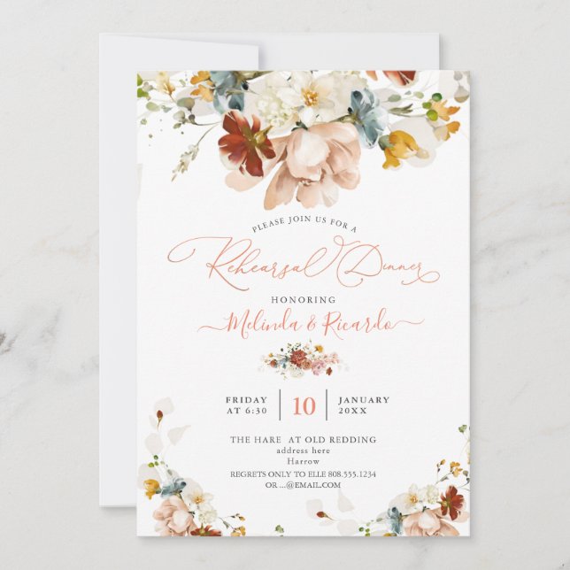 PixDezines H2 Fall Garden Flowers Rehearsal Dinner Invitation (Front)
