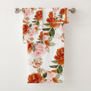 PixDezines H2 Flowers Blush Rust Orange Roses Bath Towel Set
