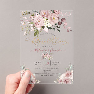 PixDezines H2 Flowers Dusty Roses Hydrangeas Acrylic Invitations