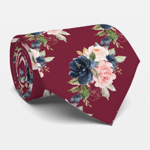 PixDezines H2 Flowers Navy Blue Blush Roses Tie