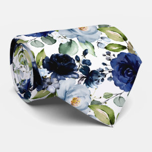 PixDezines H2 Flowers Navy n Dusty Blue  Tie