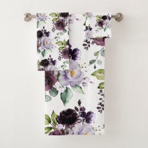 PixDezines H2 Flowers Purple Lavender Blue Bath Towel Set