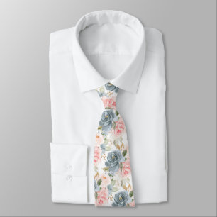 PixDezines H2 Flowers Slate Blue Blush Roses Tie
