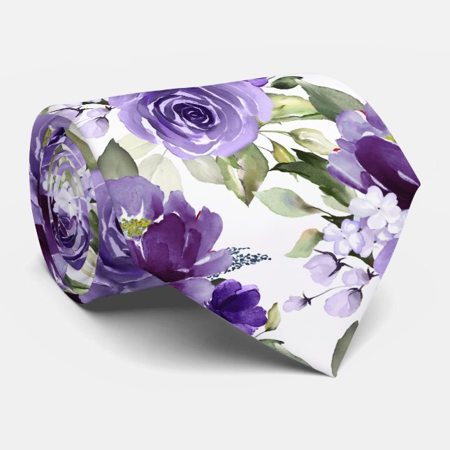 PixDezines H2 Flowers Violet Lavender Purple Roses Tie (Rolled)