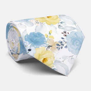 PixDezines H2 Flowers Yellow n Dusty Blue  Tie