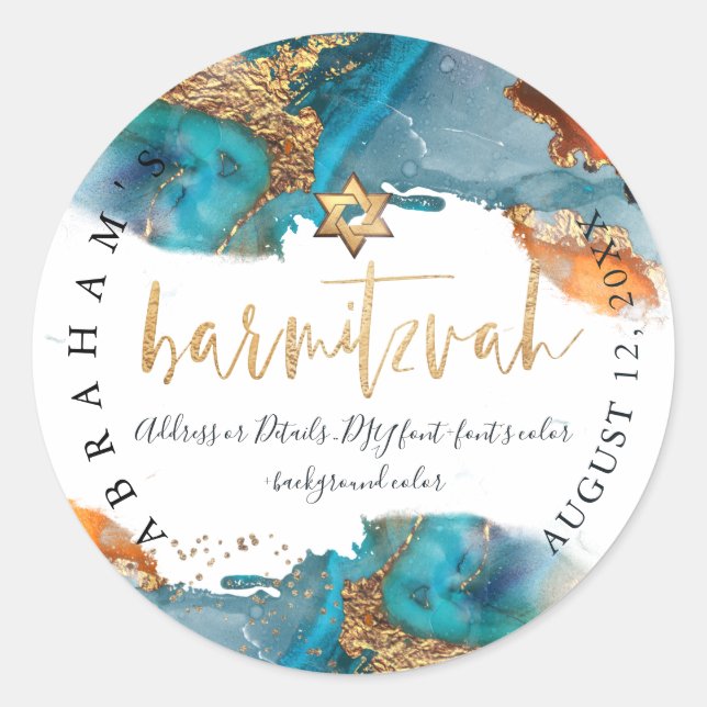 PixDezines H2 Galaxy Modern Abstract Bar Mitzvah   Classic Round Sticker (Front)