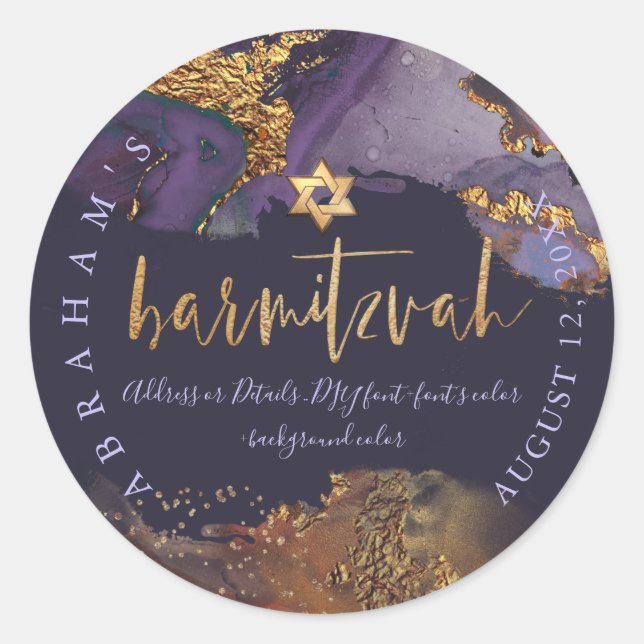 PixDezines H2 Galaxy Modern Abstract Bar Mitzvah   Classic Round Sticker (Front)