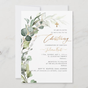 PixDezines H2 Greenery Gum Foliage Christening Inv Invitation