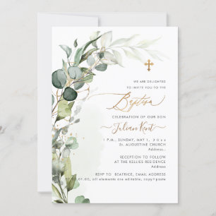 PixDezines H2 Greenery Gum Foliage First Baptism Invitation