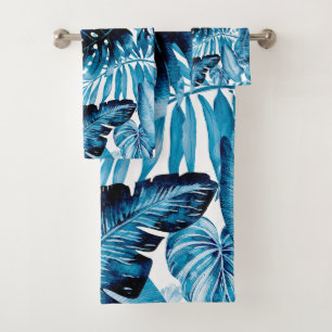 PixDezines H2 Hawaiian Jungle Indigo Blue Bath Towel Set
