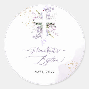 PixDezines H2 Lilac Purple Eucalyptus Baptism Classic Round Sticker