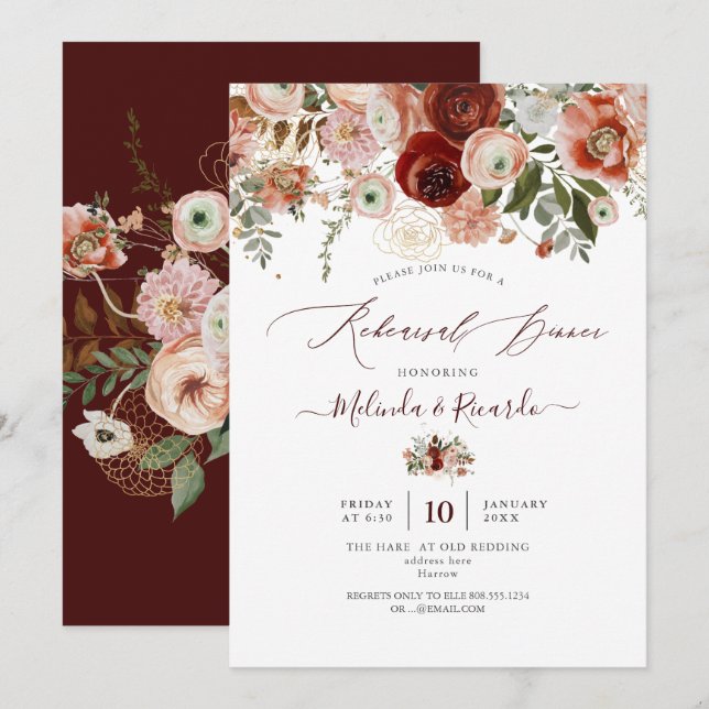PixDezines H2 Marsala Autumn Botanical Invitation (Front/Back)
