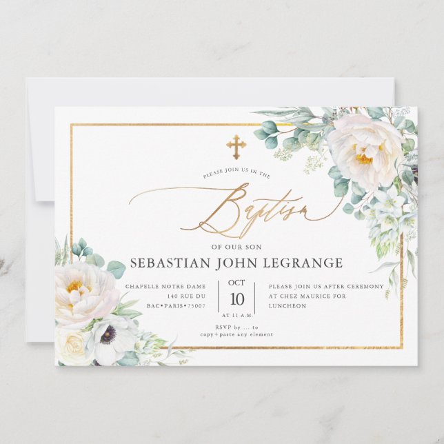 PixDezines H2 Peonies Eucalyptus Baptism Invitation (Front)