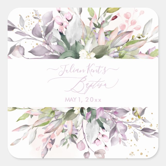 PixDezines H2 Pink Eucalyptus Baptism Classic Roun Square Sticker (Front)