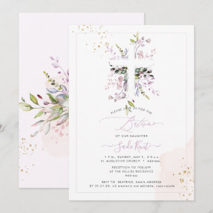 PixDezines H2 Pink Eucalyptus Batismo Invitation