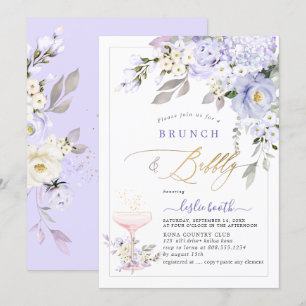 PixDezines H2 Purple Roses Hydrangea Brunch Bubbly Invitation