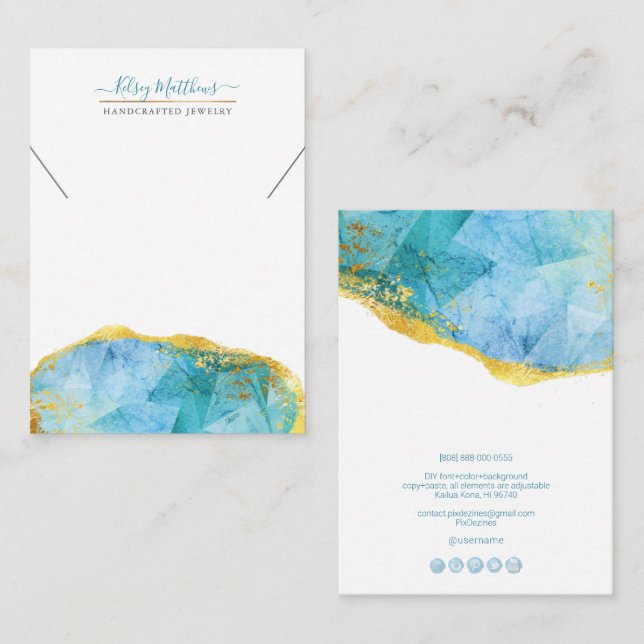 PixDezines H2 Quartz Crystal Aqua Blue Necklace Business Card (Front/Back)