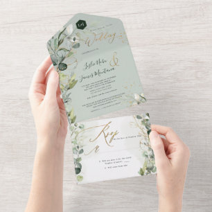 PixDezines H2 Rustic Gum Eucalyptus Green Gold Al All In One Invitation
