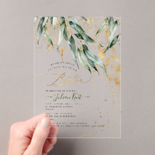 PixDezines H2 Rustic Willow Gum Eucalyptus Baptism Acrylic Invitations
