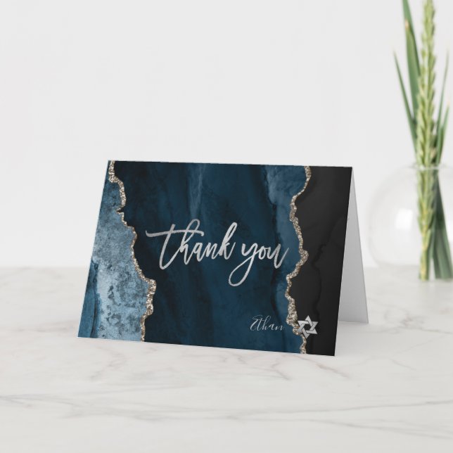 PixDezines H2 Slate Blue Silver Agate Mitzvah ✡ Card (Front)