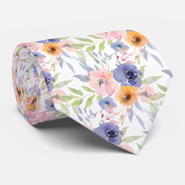 PixDezines H2 Spring Flowers Blush Orange Violet Tie (Rolled)