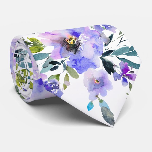 PixDezines H2 Spring Flowers Violet Purple Roses Tie (Rolled)