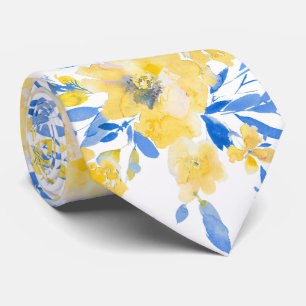 PixDezines H2 Spring Flowers Yellow Blue Roses Tie