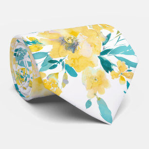 PixDezines H2 Spring Flowers Yellow Blue Roses Tie