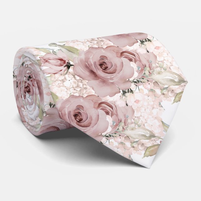 PixDezines H2 Summer Dusty Rose Roses Hydrangea Tie (Rolled)