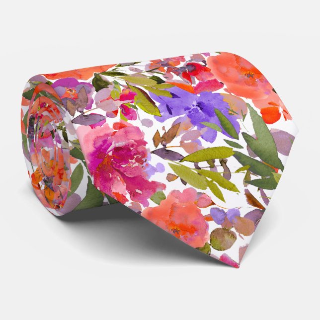 PixDezines H2 Summer Flowers Bright Hues Tie (Rolled)