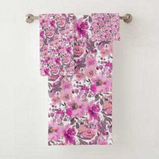 PixDezines H2 Summer Flowers Magenta Mauve Bath Towel Set