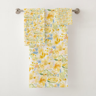PixDezines H2 Summer Flowers Yellow Hues Bath Towel Set