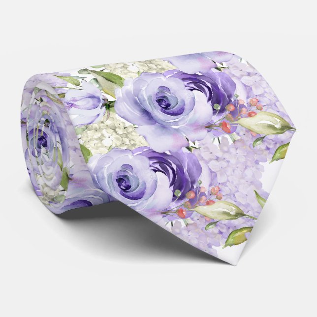 PixDezines H2 Summer Purple Roses Hydrangea Tie (Rolled)