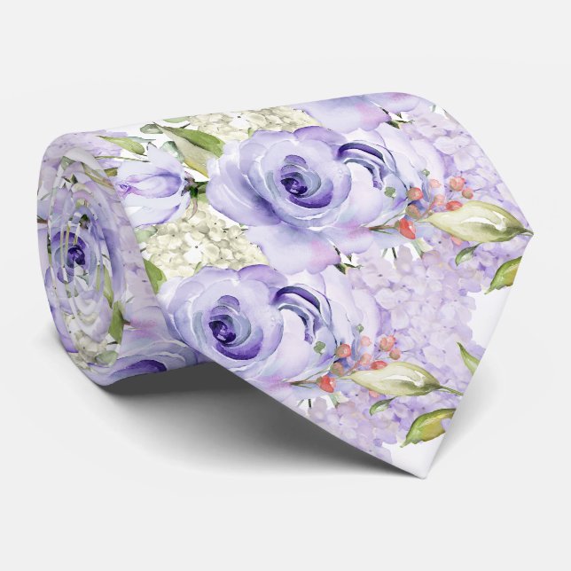 PixDezines H2 Summer Purple Roses Hydrangea Tie (Rolled)