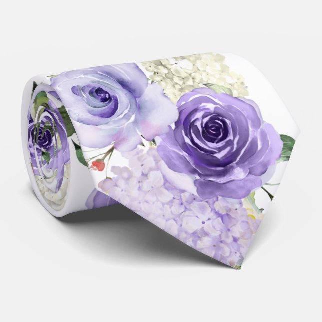 PixDezines H2 Summer Purple Roses Hydrangea Tie (Rolled)