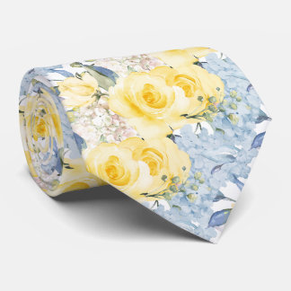 PixDezines H2 Summer Yellow Roses Blue Hydrangea Tie