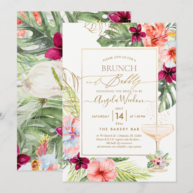 PixDezines H2 Tropical Paradise Brunch Bubbly Invitation (Front/Back)