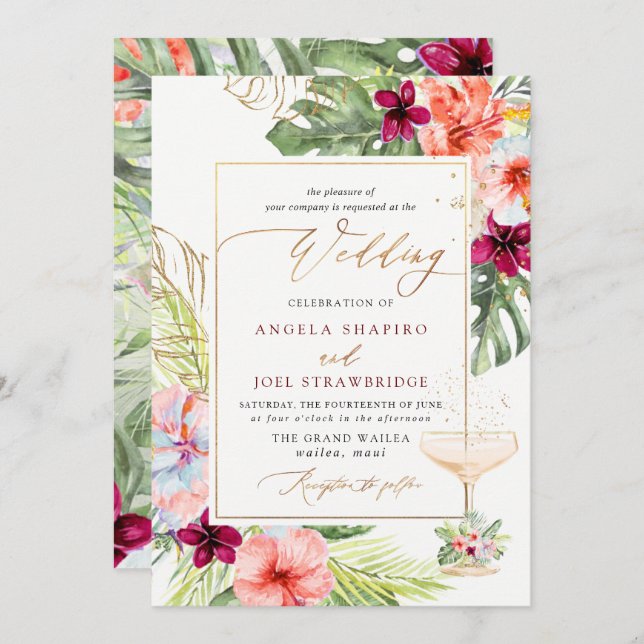 PixDezines H2 Tropical Paradise Brunch Bubbly Invitation (Front/Back)