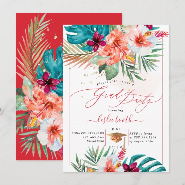 PixDezines H2 Tropical Paradise Luau Graduation In Invitation (Front/Back)