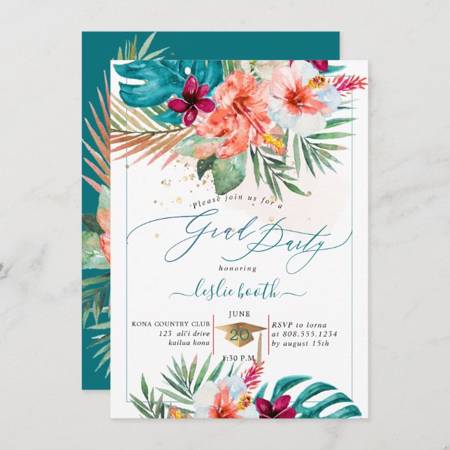 PixDezines H2 Tropical Paradise Luau Graduation In Invitation (Front/Back)