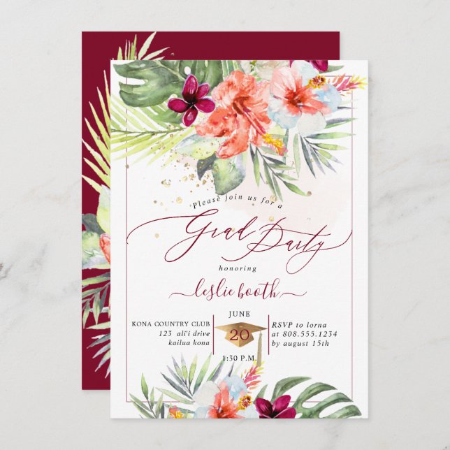 PixDezines H2 Tropical Paradise Luau Graduation In Invitation (Front/Back)