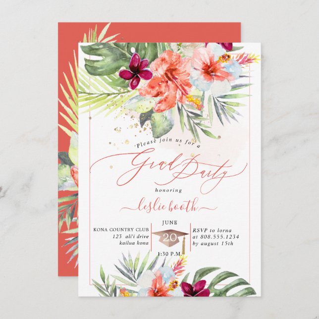PixDezines H2 Tropical Paradise Luau Graduation Invitation (Front/Back)