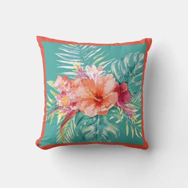 PixDezines H2Tropical Paradise Flowers DIY colours Throw Pillow (Front)