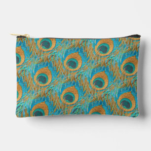 PixDezines Handdrawn H2 Peacock/Cobalt/Aqua Blue Accessory Pouch