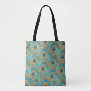 PixDezines Handdrawn H2 Peacock/Cobalt/Aqua Blue Tote Bag