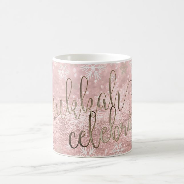 PixDezines Hanukkah, Rose Gold Snow Bokeh Coffee Mug (Center)