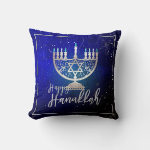 PixDezines Happy Hanukkah Temple Menorah Throw Pillow
